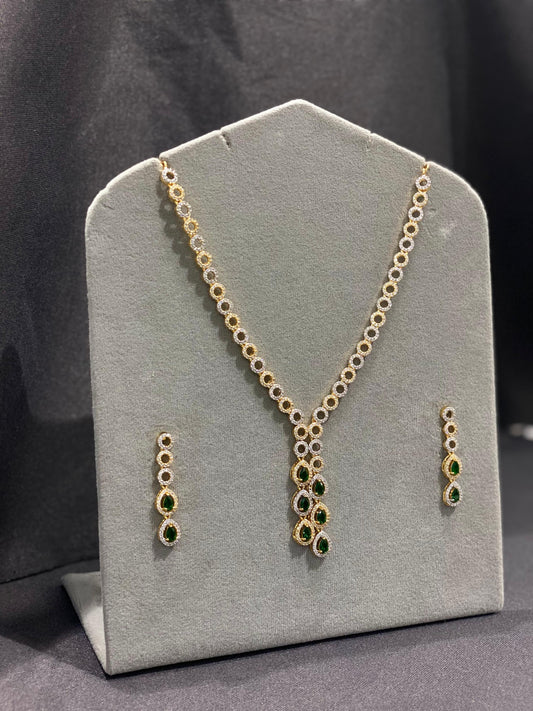 Green Empress Sparkle AD Necklace Set