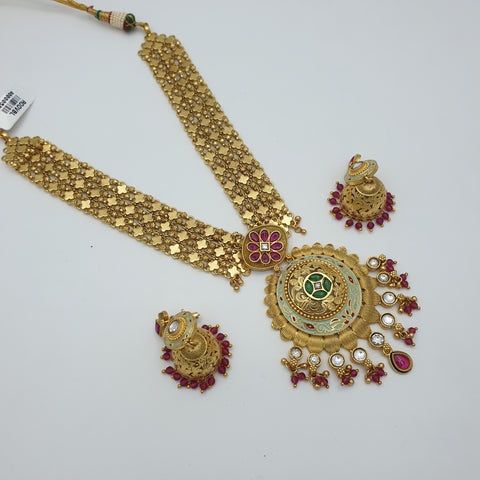 CHANDAN BELT NECKLACE WITH ANTIQUE POLISH AND HAND PRINT MINA