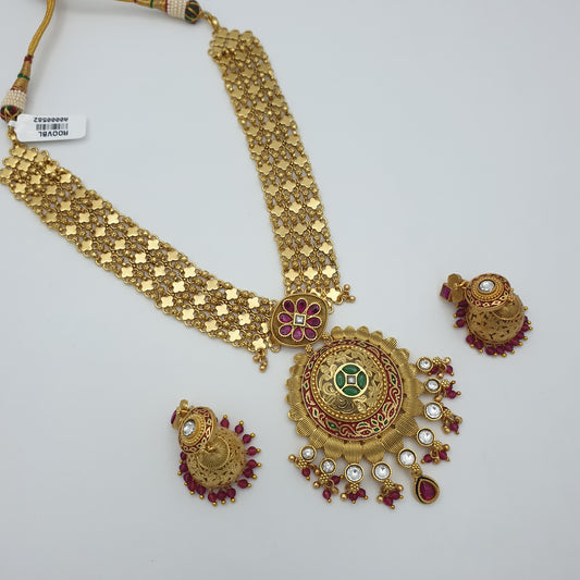 CHANDAN BELT NECKLACE WITH ANTIQUE POLISH AND HAND PRINT MINA