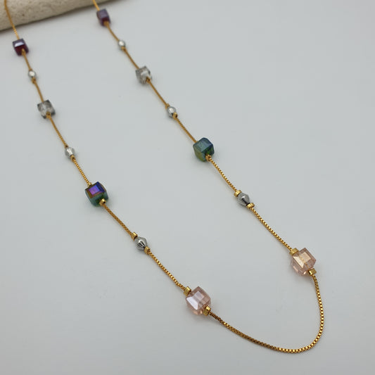 DAZZLING RAINBOW BEADS GOLD PLATED STERLING CHAIN