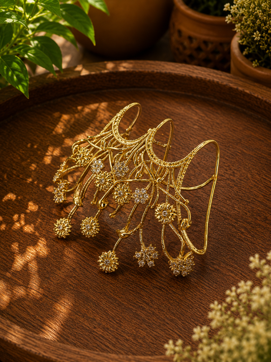 Limited Edition Floral CZ Statement Open Ring – Gold Finish