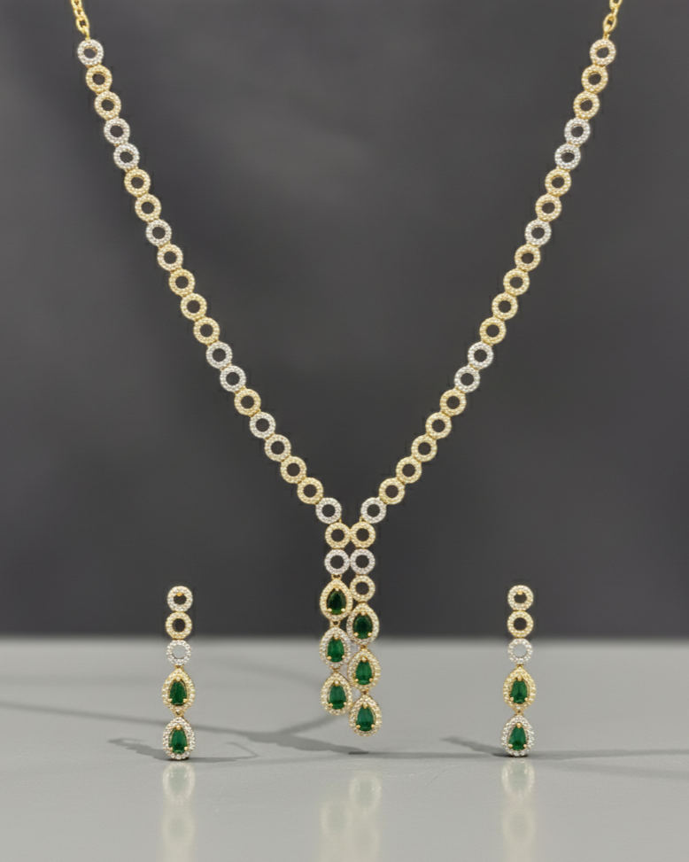 Green Empress Sparkle AD Necklace Set