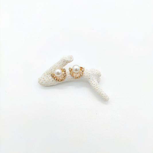 ROSE GOLD PLATED HALF ROUND WITH PEARL AND DIAMOND EXCLUSIVE EARRINGS