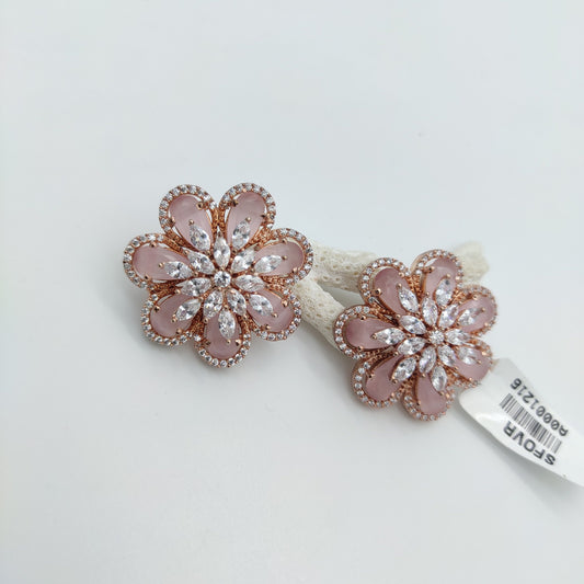 ROSE GOLD PLATED STUD WITH PINK FLOWER