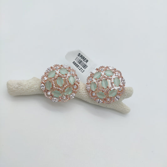 ROSE GOLD PLATED WITH MINT STONE ROUND EARRINGS