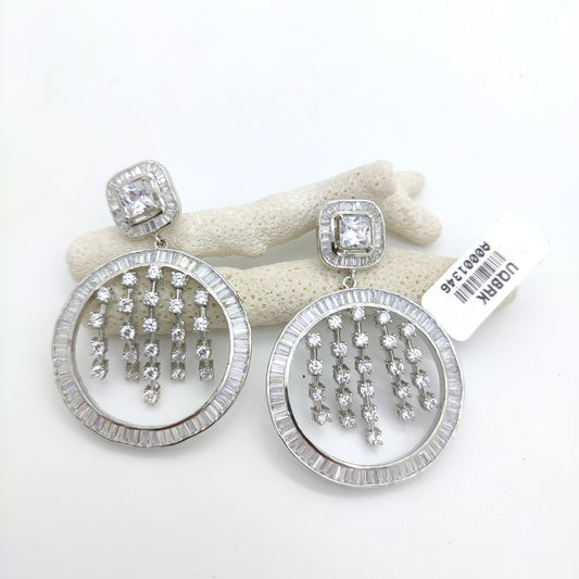 SILVER PLATED WITH SQUARE STONE AND CHOWKI DIAMOND EARRING