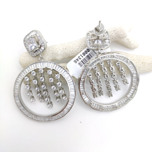SILVER PLATED WITH SQUARE STONE AND CHOWKI DIAMOND EARRING