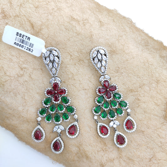 RED ,GREEN AND WHITE STONE WITH CLASSIC EARRINGS