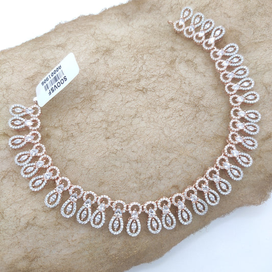CHANNELIZE WATER DROP NECKLACE WITH CZ DIAMOND SETTING, ROSE GOLD FINISH
