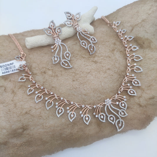 LOVE LEAF STYLE CZ SETTING NECKLACE WITH ROSE GOLD PLATED
