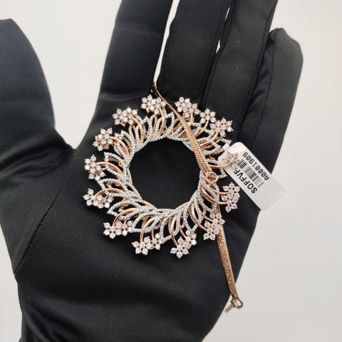 FLOWER WITH LEAF CONCEPT CZ SETTING NECKLACE IN ROSE GOLD PLATED