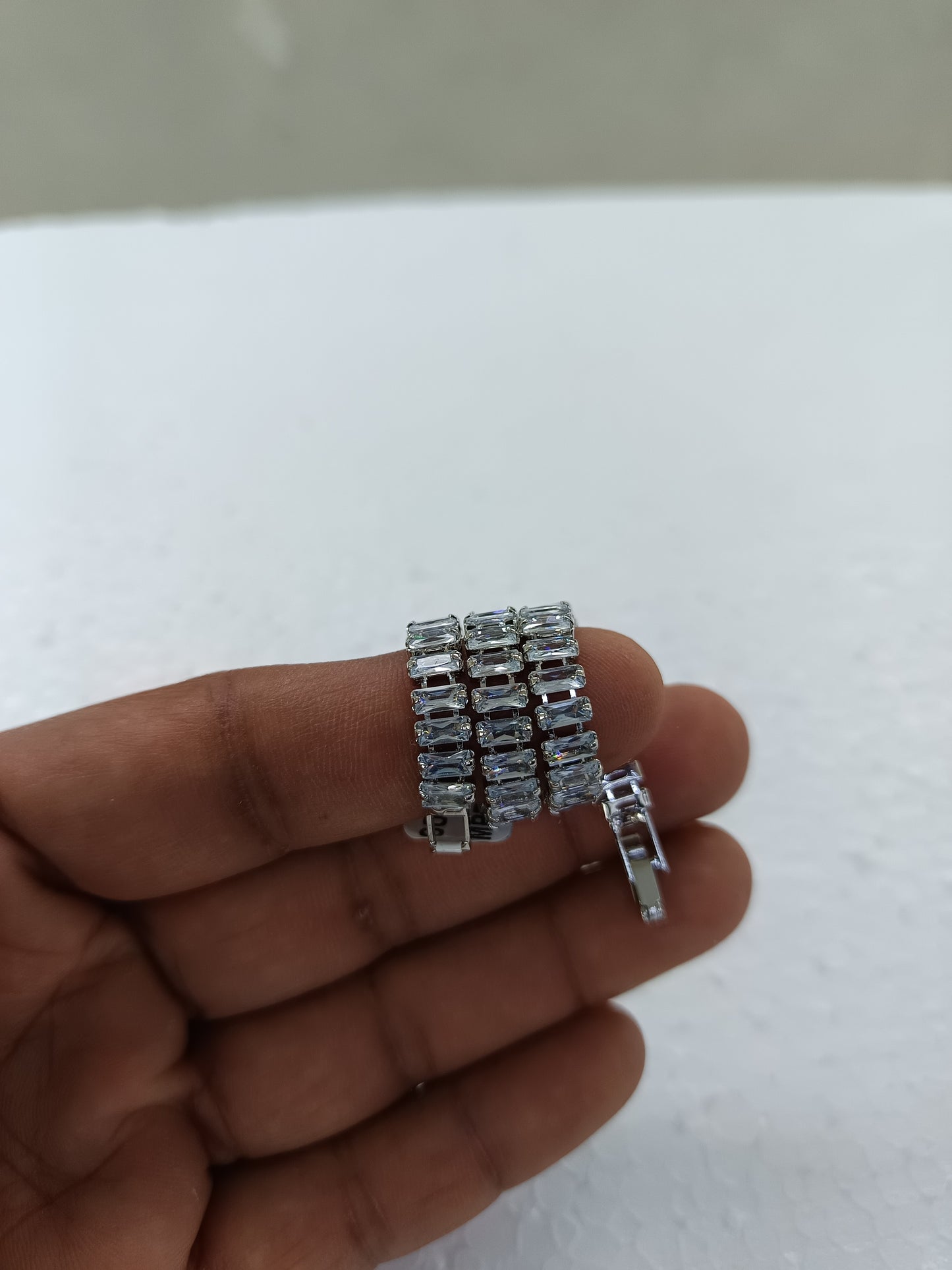 Elegant Silver-Toned Baguette Cut Crystal Tennis Bracelet