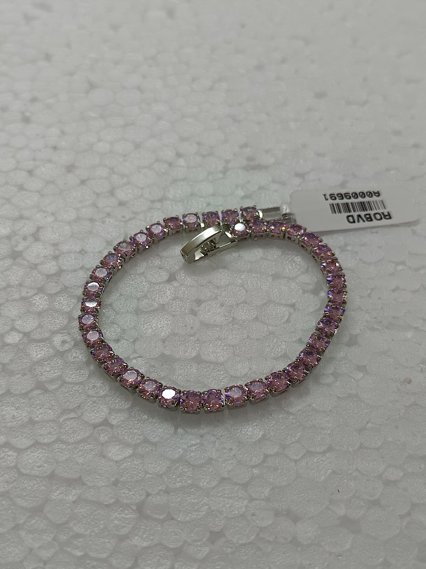Baby Pink Sparkle Tennis Bracelet – Silver-Plated with Violet Cubic Zirconia