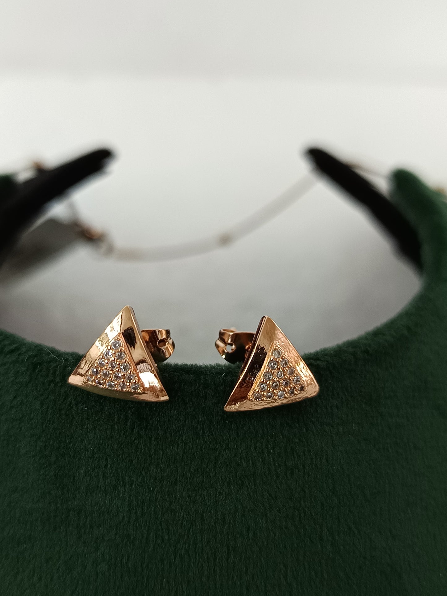 Triangle Design Rose Gold AD Necklace Set with Ear Tops
