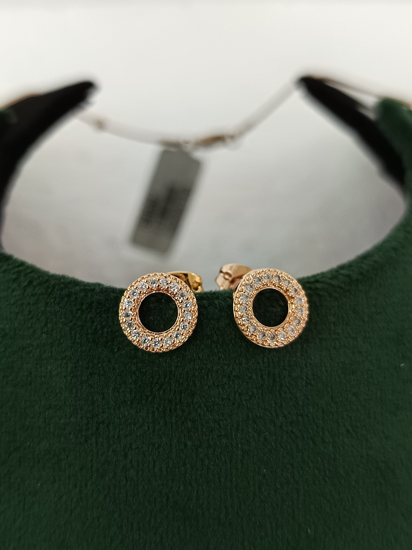 Timeless Circle Rose Gold AD Necklace Set with Chain & Ear Tops