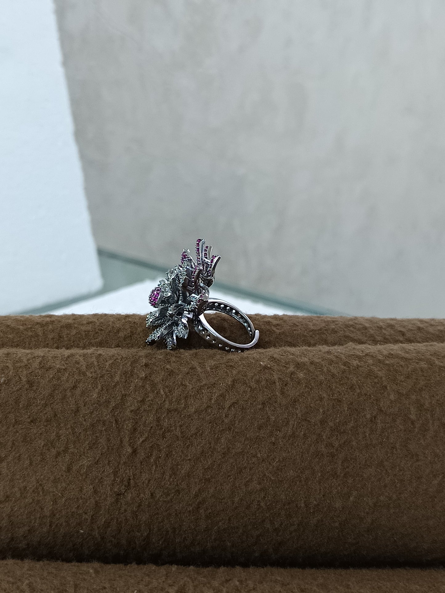 Radiant Ruby Bloom Adjustable Ring - Platinum Plated