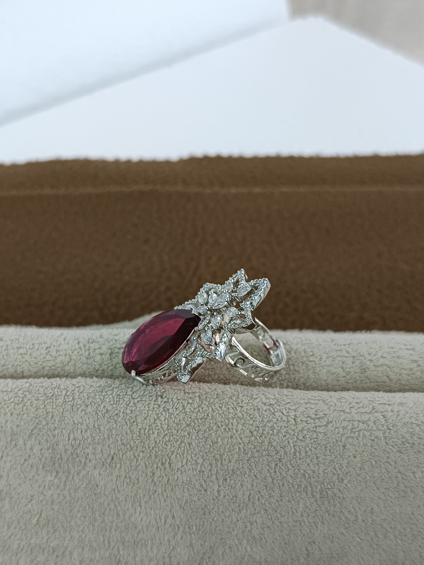 Enchanting Gemstone, AD Studded Adjustable Ring - Platinum Plated