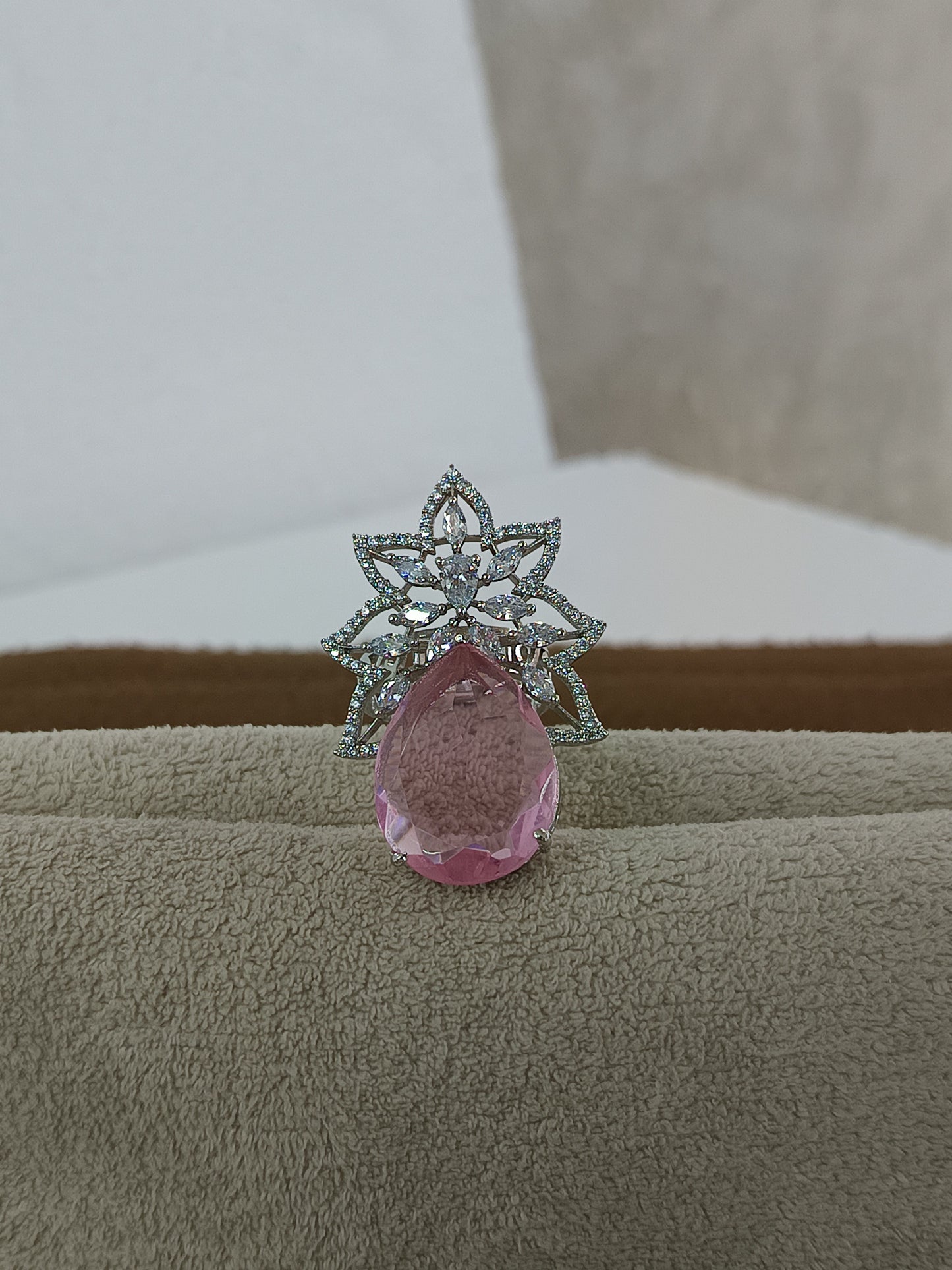 Enchanting Gemstone, AD Studded Adjustable Ring - Platinum Plated