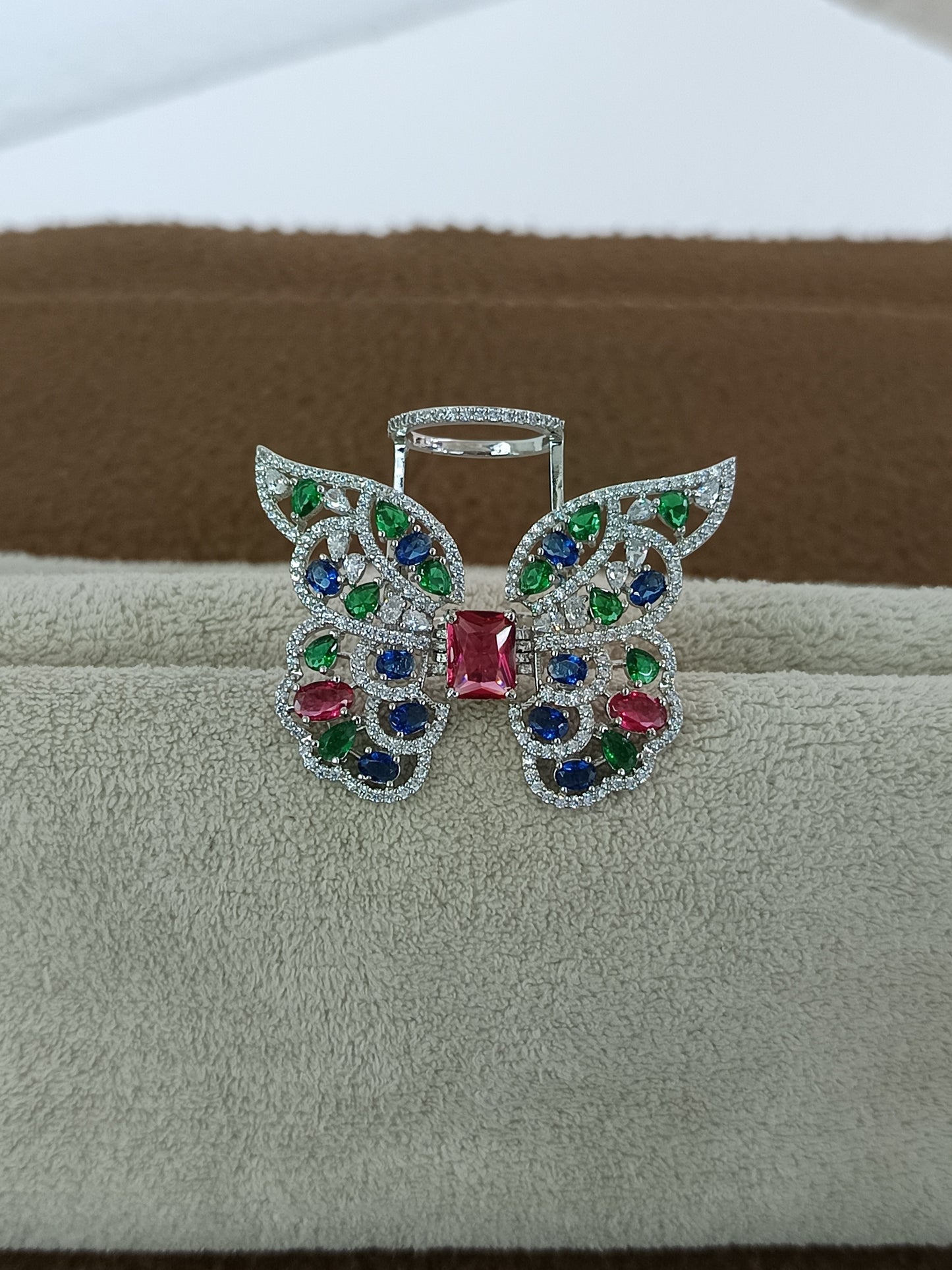 "Wings of Elegance" – Adjustable Flying Butterfly Ring with Multicolor AD Sparkle