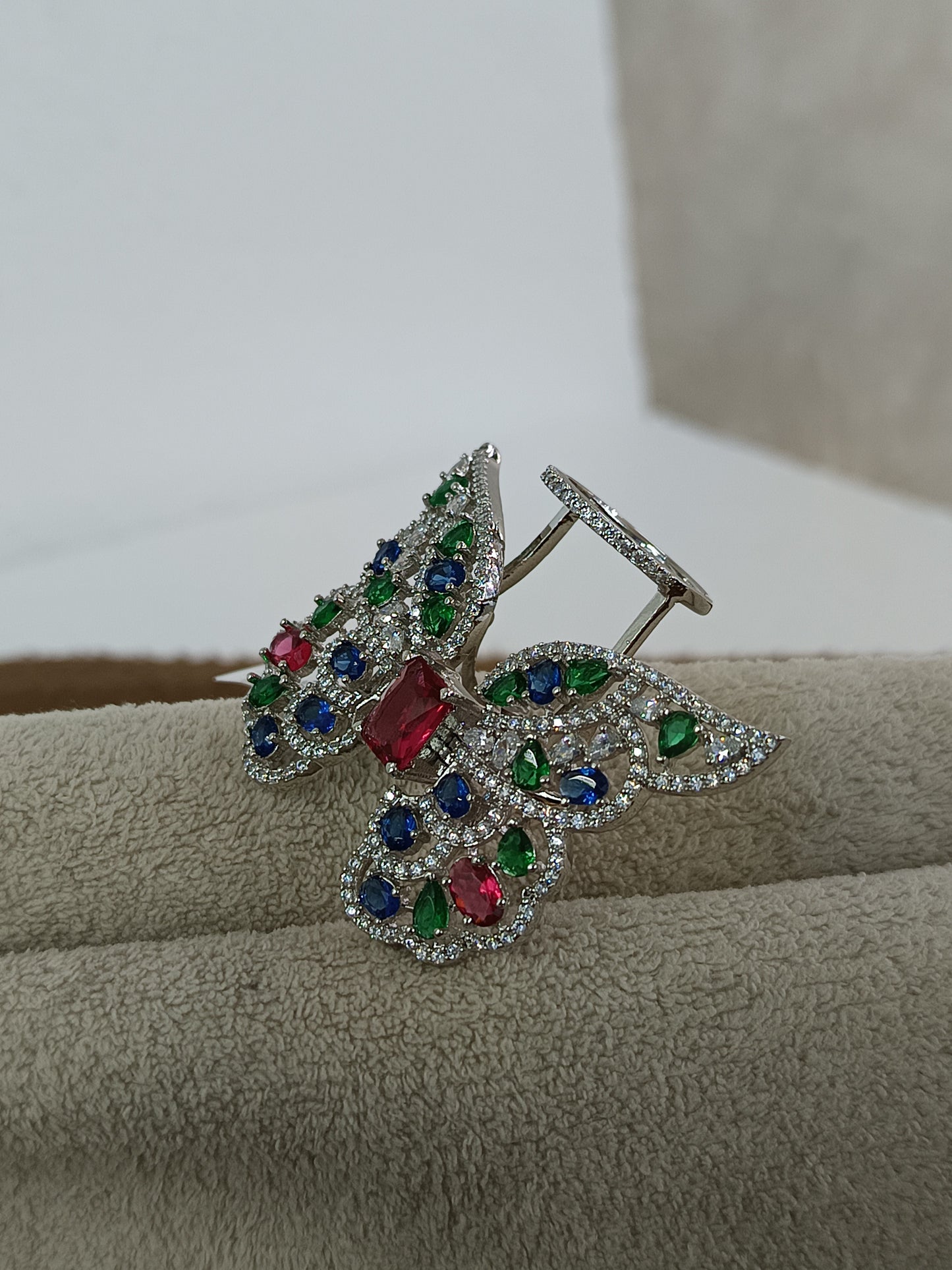 "Wings of Elegance" – Adjustable Flying Butterfly Ring with Multicolor AD Sparkle