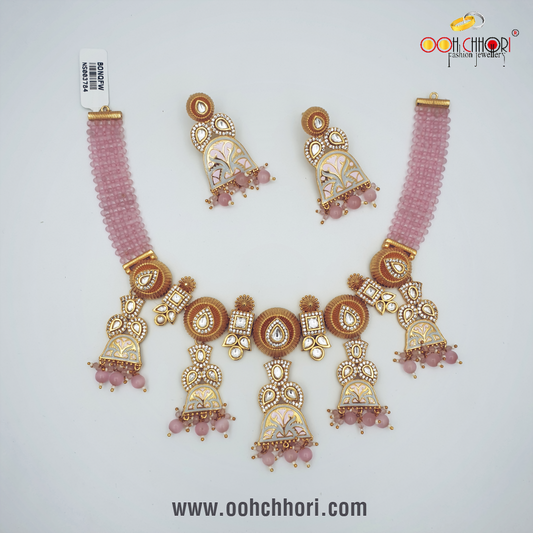 FULLY HANDMADE GOLD PLATED WITH HYDRO CRYSTAL HAND WEAVING NECKLACE SET