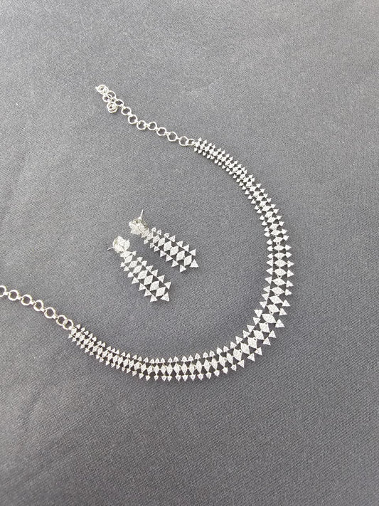 Silver Triad American Diamond AD Necklace Set
