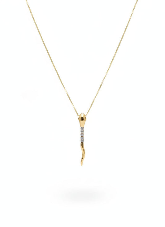 Gold Tone Snake Pendent Necklace With Crystal stone