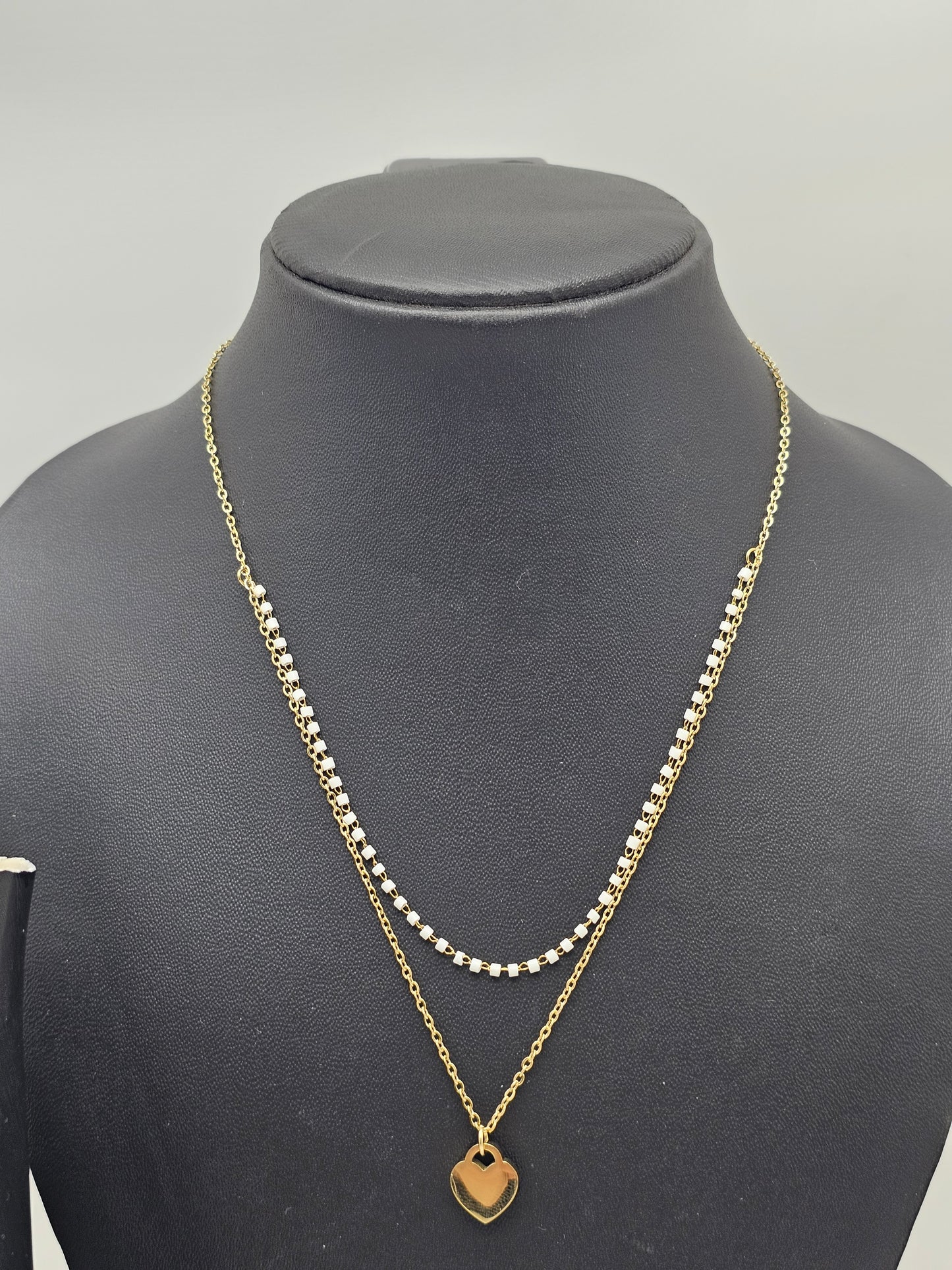 Gold Plated Double layered stainless steel Necklace With heart Pendant