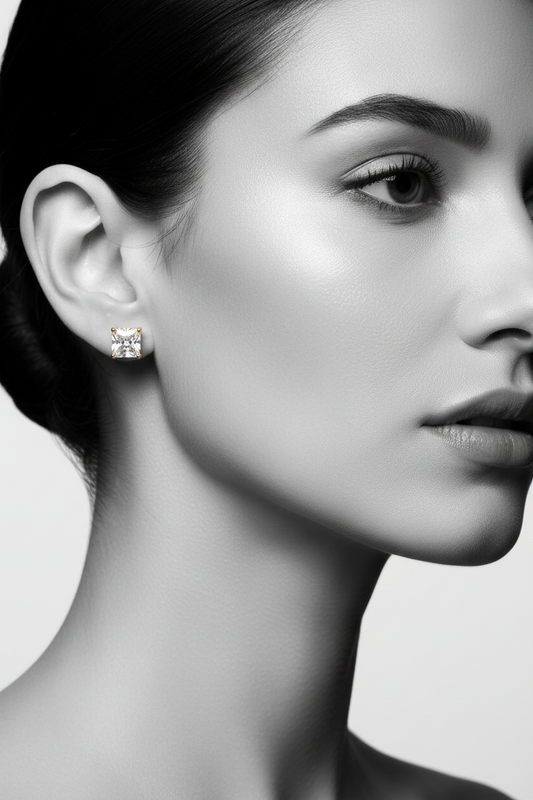 Classic Gold Plated Bold Princess Cut Stud Earrings - Prominent Square Solitaire Daily Wear Studs for Women