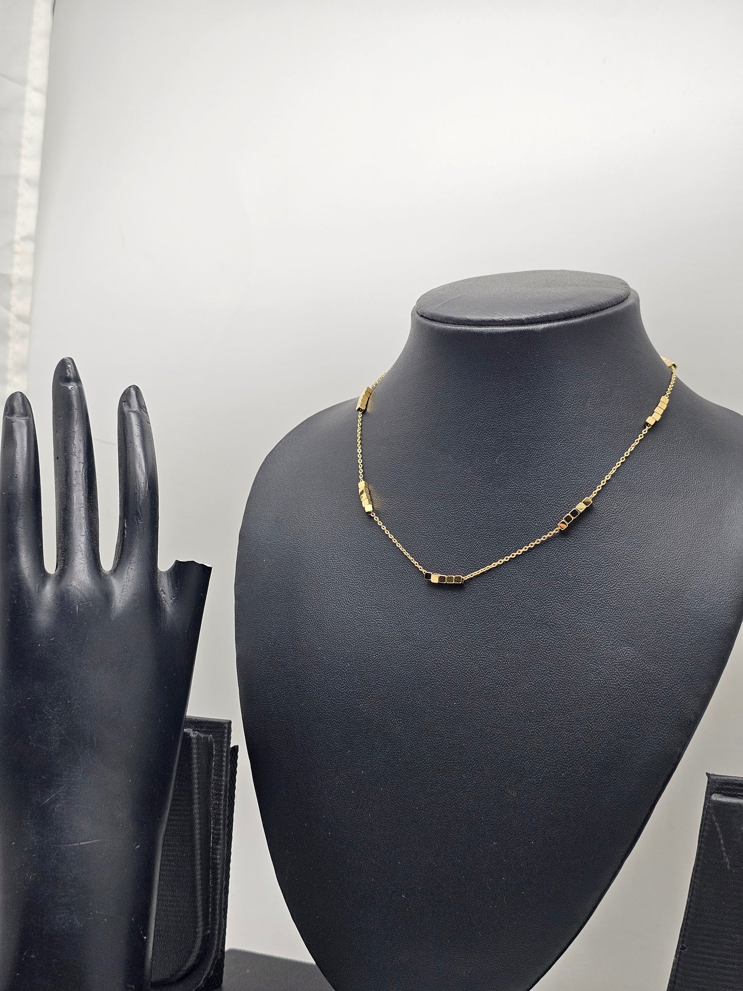 Cube Shaped Beads Gold Chain Necklace