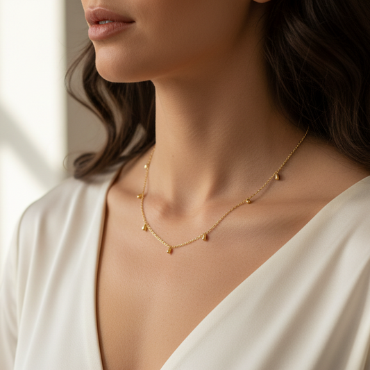 Sterling Silver Chain Necklace With Teardrop Charms