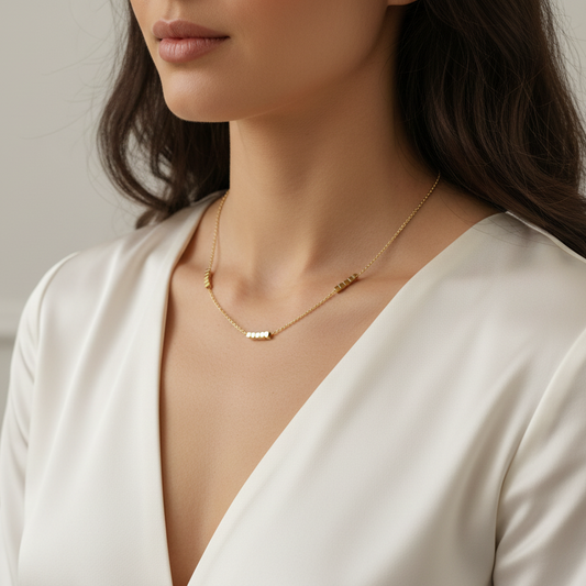 Cube Shaped Beads Gold Chain Necklace