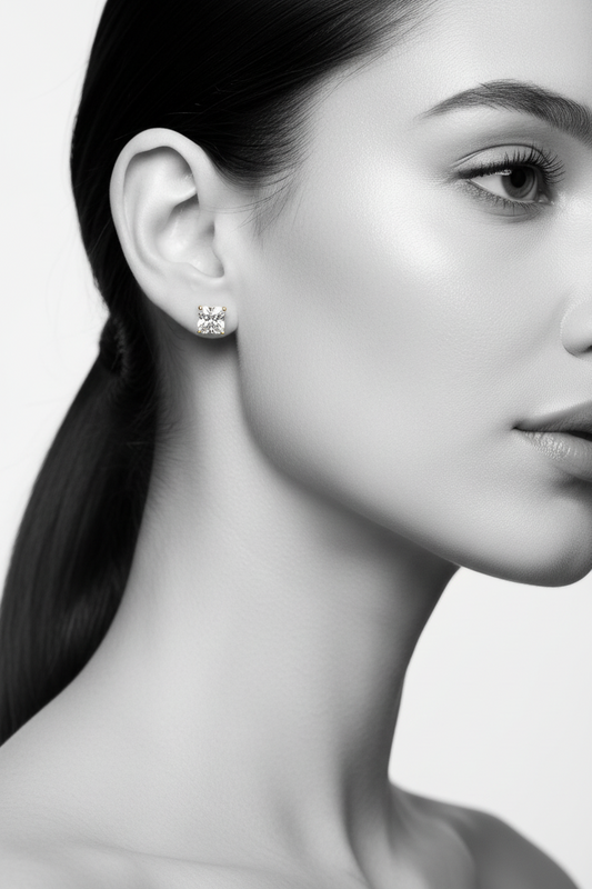 Gold Plated Princess Cut Stud Earrings - Daily Wear Square Solitaire Earrings for Women