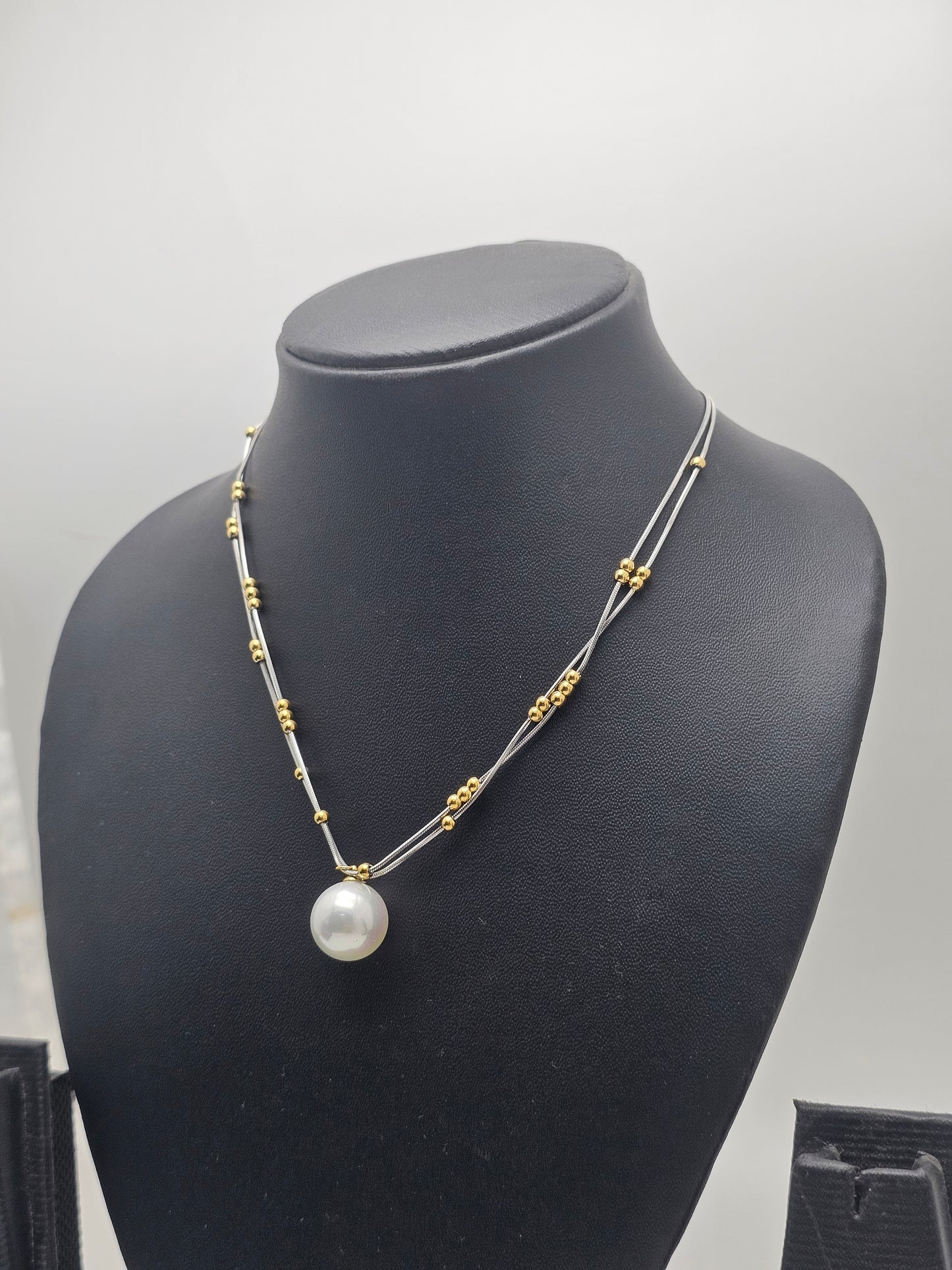 Rose Gold & Silver Plated Layered Necklace With Pearl Pendant