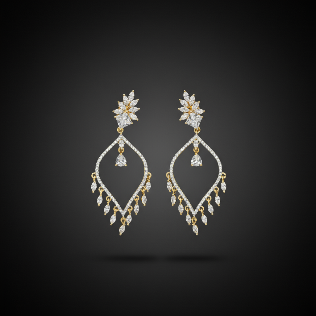 Dewdrop Vine Chandeliers AD Earrings