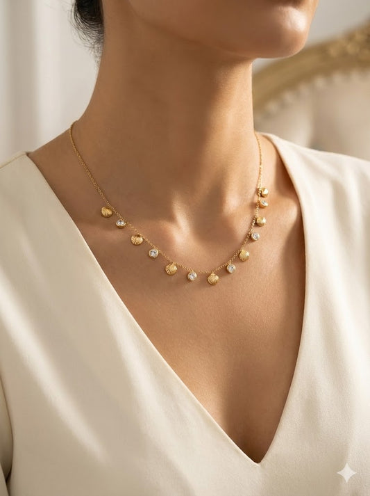 Gold Zirconia Shell Neckpiece crafted