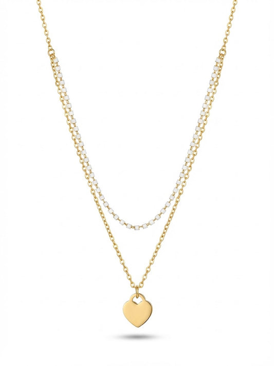 Gold Plated Double layered stainless steel Necklace With heart Pendant