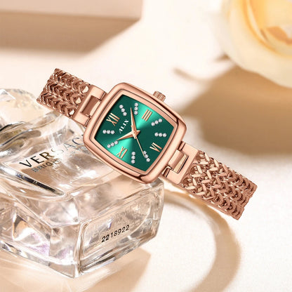 ALIX Women’s Green Square Dial Rose Gold Analog Watch – AL2540 RGGN