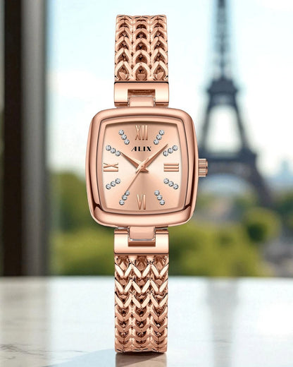 ALIX Women’s Rose Gold Square Dial Analog Watch – AL2540RGRG