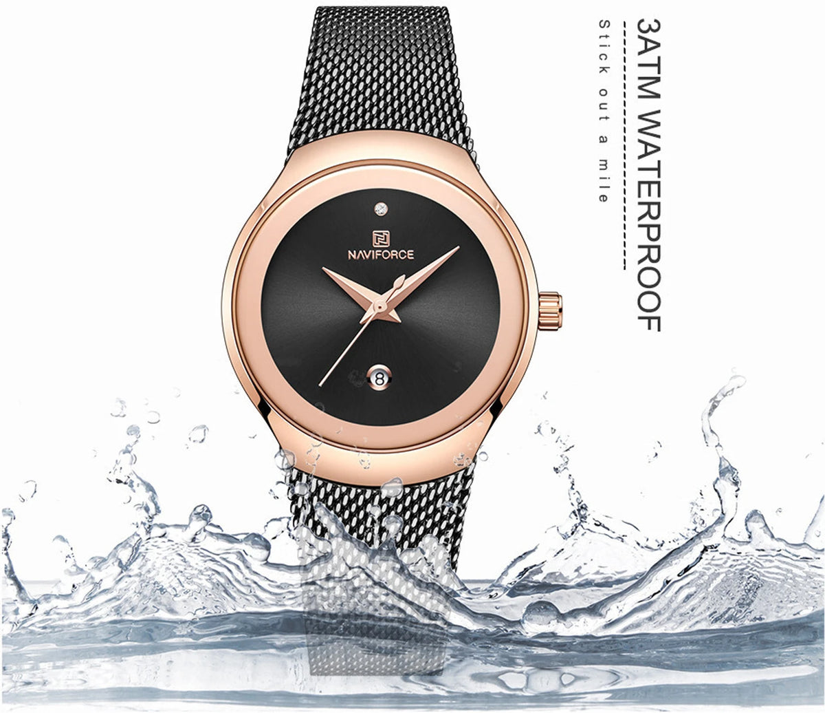 NAVIFORCE Women’s Premium Black Analog Watch – NF5004 RGB