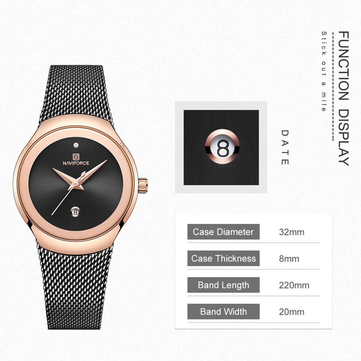 NAVIFORCE Women’s Premium Black Analog Watch – NF5004 RGB