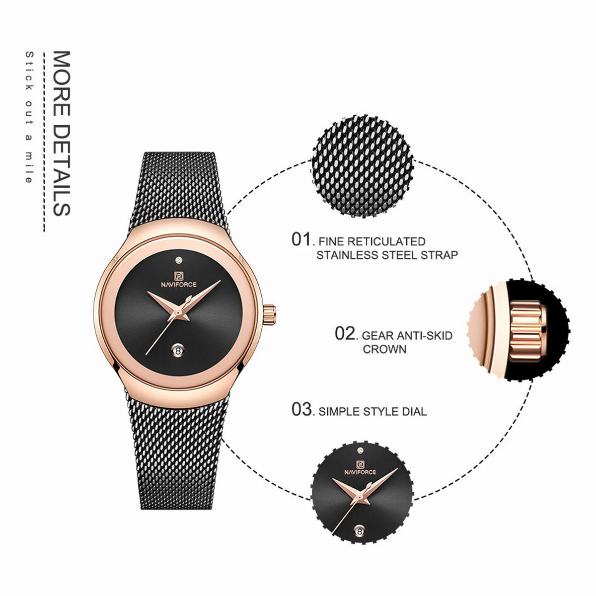NAVIFORCE Women’s Premium Black Analog Watch – NF5004 RGB