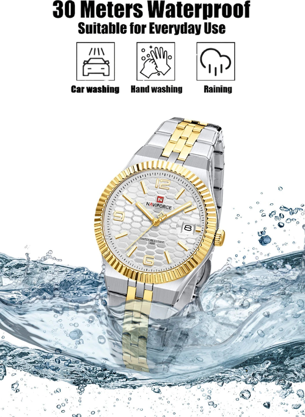 NAVIFORCE NF5079 S-W-G Women’s Analog Watch – Gold & Silver