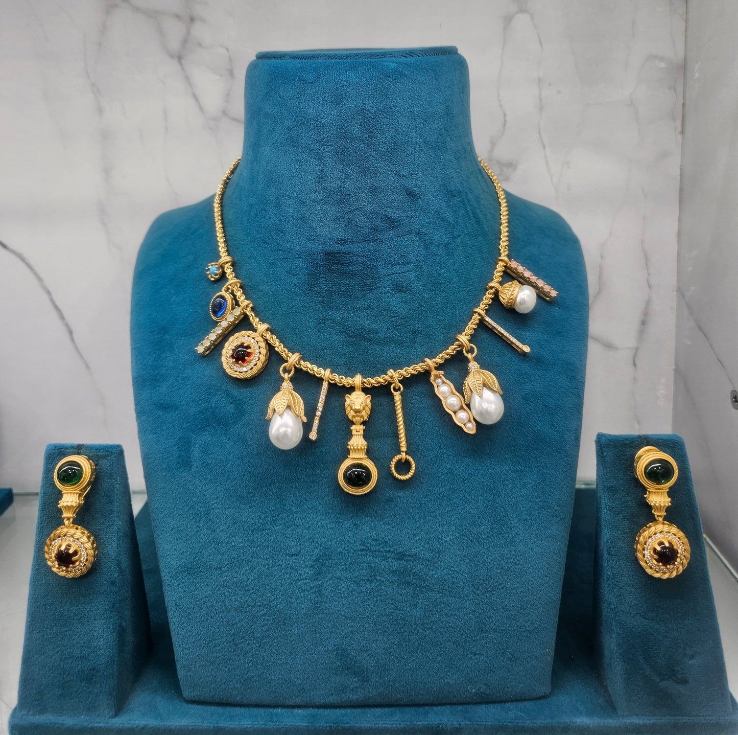 Sanchi Designer Charm Necklace with Matching Earrings