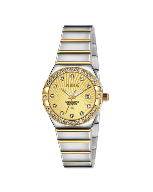 ALIX AL2534 SGG Women’s Analog Watch – Gold & Silver Stainless Steel Strap