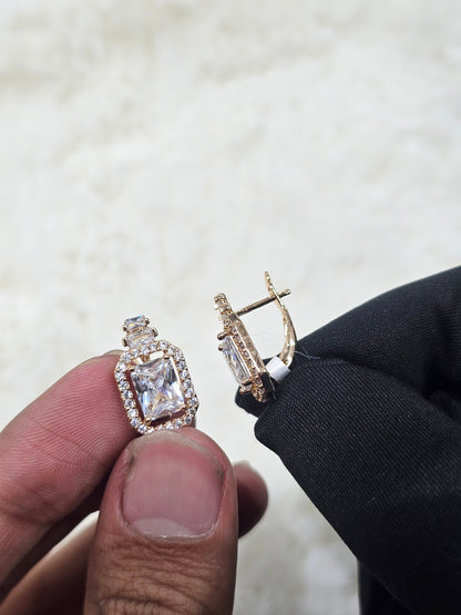 Rose Gold Emerald-Cut Diamond Earrings