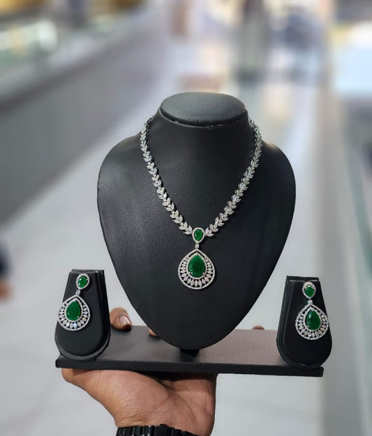 Emerald Teardrop Diamond Necklace Set – Luxury Bridal Jewelry | Code 12582