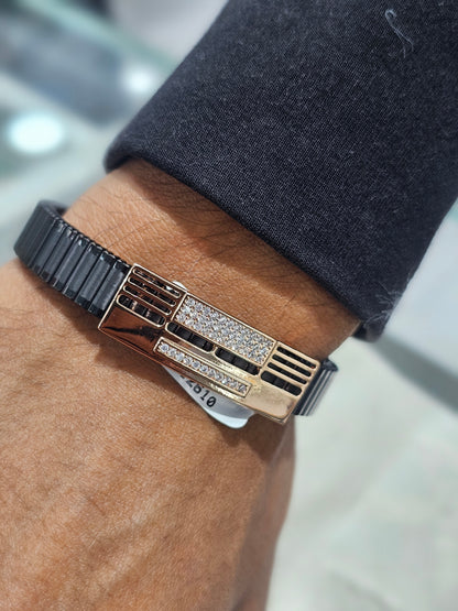 Black Titanium Stretch Bracelet with Rose Gold Diamond Accent