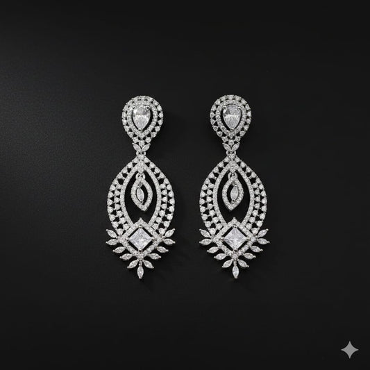 Marquise & Square CZ Chandelier Earrings
