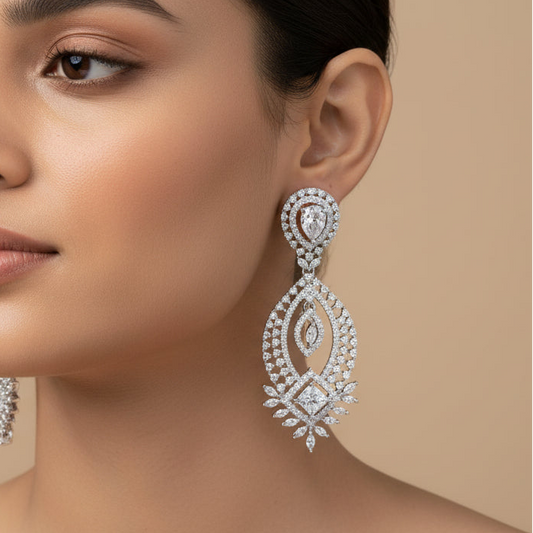 Marquise & Square CZ Chandelier Earrings